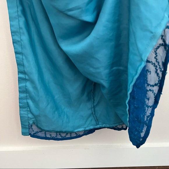 Scala Turquoise Blue Beaded Halter Neck Double Split Formal Gown - Picture 15 of 16